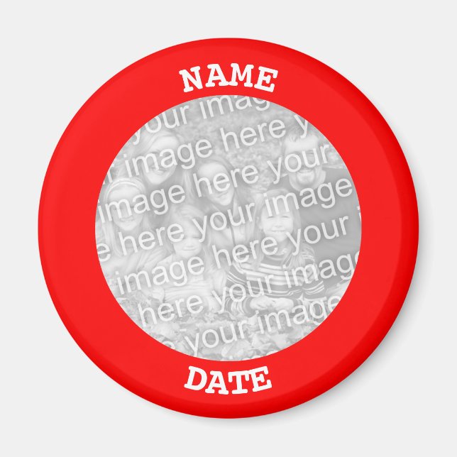 Red Personalised Round Photo Border Magnet (Front)