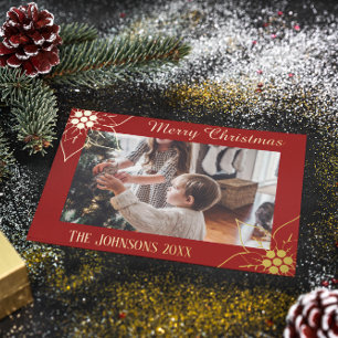 Red Personalised Rustic Merry Christmas Photo
