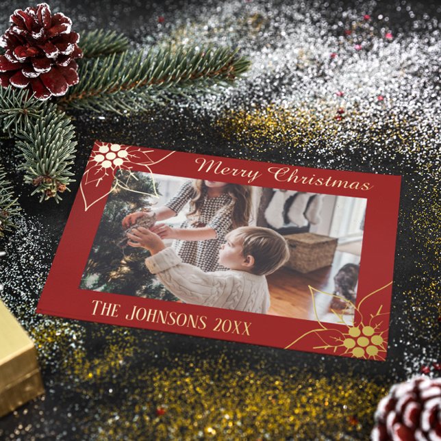Red Personalised Rustic Merry Christmas Photo (Creator Uploaded)