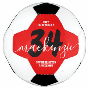 Red Personalised Team Colours Name Jersey Number Soccer Ball