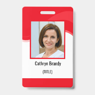 Red Personalized Employee, Photo, Bar Code & Logo ID Badge