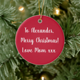 Red Personalized Name Merry Christmas from Mom Ceramic Tree Decoration