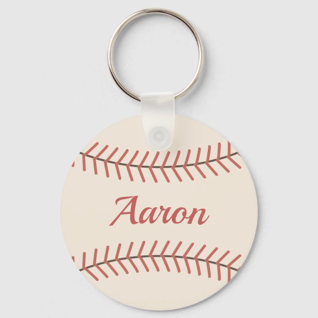 Red Personalized Vintage Baseball Keychain Gift (Front)