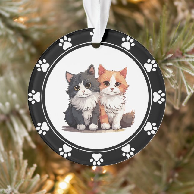 Red Pet Paw Prints Cat Ornament (Tree)