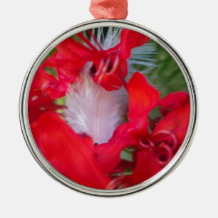 Red Petal Feather Art Print Metal Tree Decoration