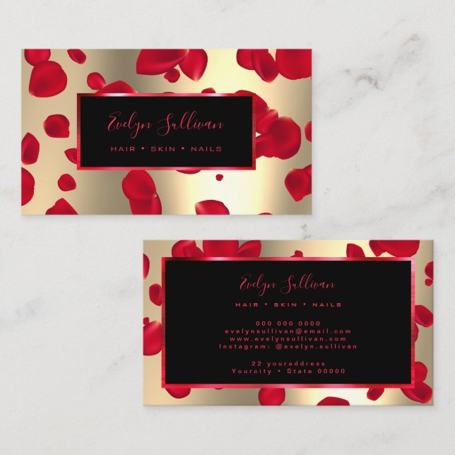 Red Petals Faux Gold Foil Business Card (Front/Back)