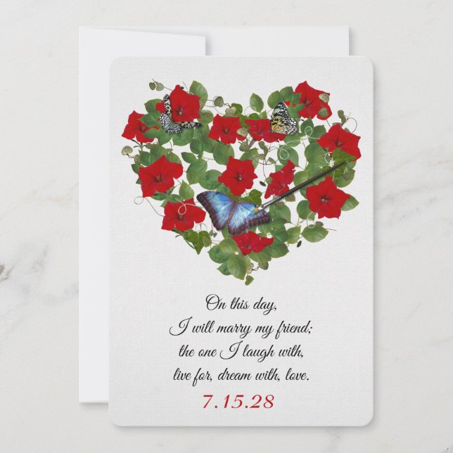 Red Petunia and Ivy Wedding Invite (Front)