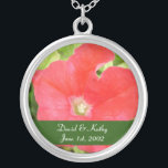 Red Petunia Flower Necklace<br><div class="desc">This is a Red Petunia flower. Makes a great gift for a loved one. Names and Date can be changed to your own. Just enter them in the text boxes to the right. Check out my other necklaces in my store.</div>