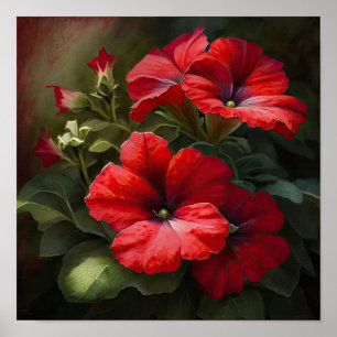 Red Petunias Flower Art Print Poster