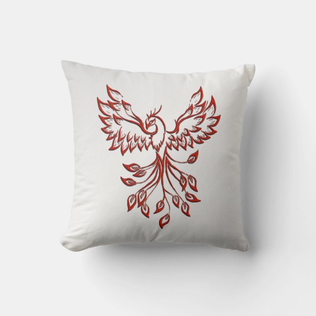 Red Phoenix Rises Silver Cushion (Front)