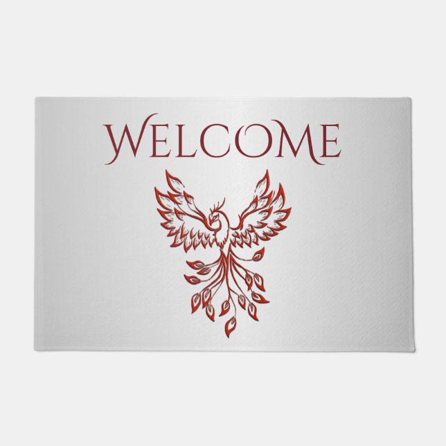 Red Phoenix Rises Silver Doormat (Front)