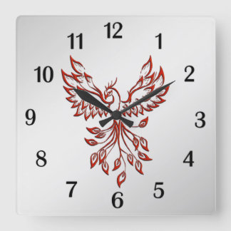 Red Phoenix Rises Silver Square Wall Clock