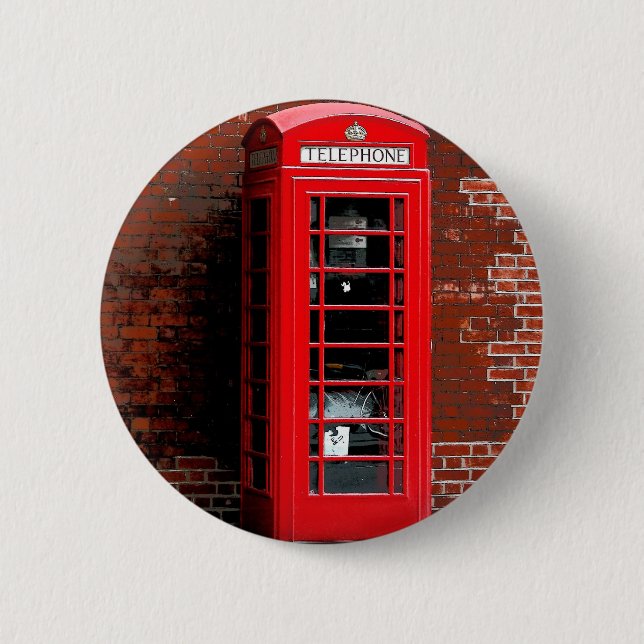 Red Phone Box London England UK 6 Cm Round Badge (Front)