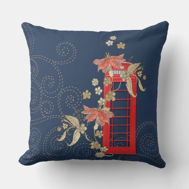Red Phone Box Throw Pillow (Front)