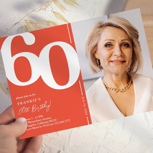 Red Photo 60th Birthday Invitation (Creator Uploaded)