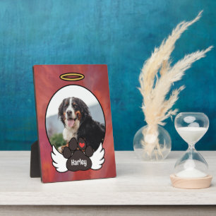 Red Photo Angel Wings Paw Add Name Dog Memorial Plaque
