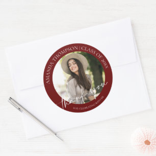 Red Photo Class of 2026 Graduation Thank You Classic Round Sticker