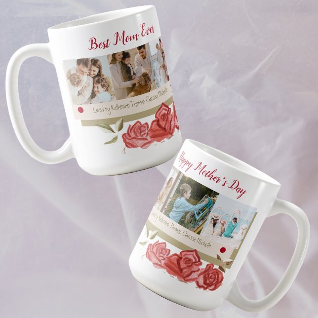 Red Photo Collage Best Mum Ever Happy Mothers Day Coffee Mug (Creator Uploaded)