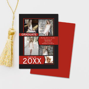Red Photo Collage Class of Graduation Announcement