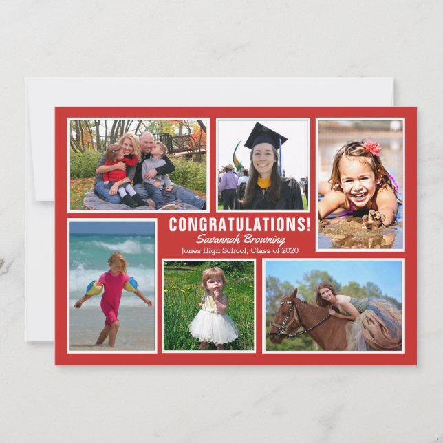 Red Photo Collage Graduation Open House Invitation (Front)