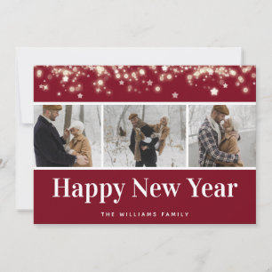 Red Photo Collage Happy New Year Card