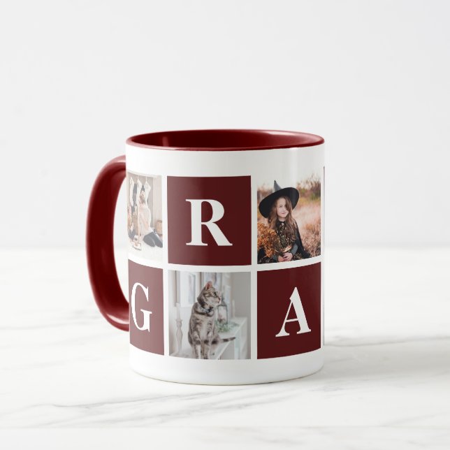 Red Photo Collage Personalised Mugs for Grandma (Front Left)