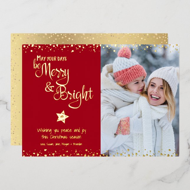 Red Photo Days Be Merry Bright Script Real Gold (Front/Back)