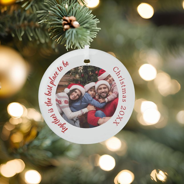 Red photo family together quote Christmas Glass Tree Decoration (Creator Uploaded)