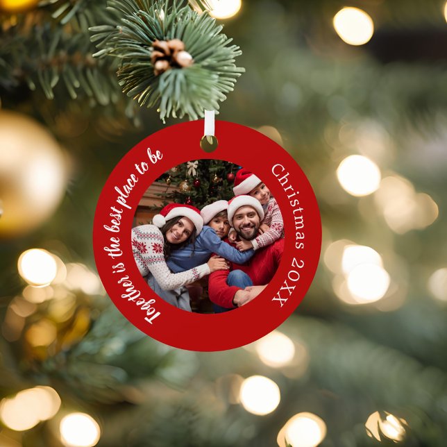 Red photo family together quote Christmas Metal Tree Decoration (Creator Uploaded)