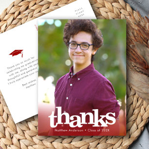 Red photo graduation bold typography thank you postcard