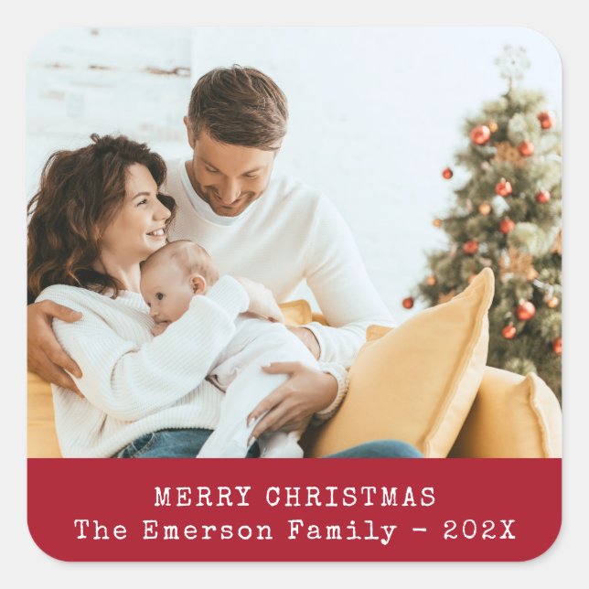 Red Photo Holiday Sticker (Front)