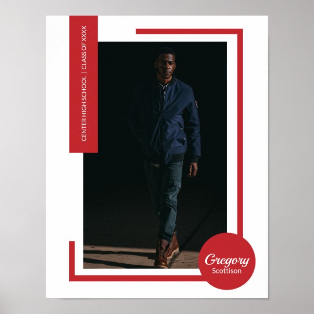 Red Photo Modern Graduation Poster (Front)