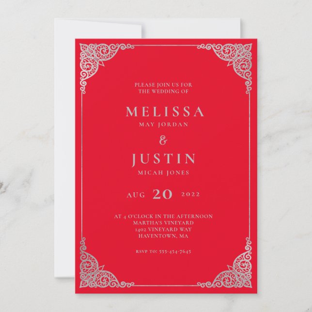 Red photo Modern Simplistic Wedding Invitation (Front)