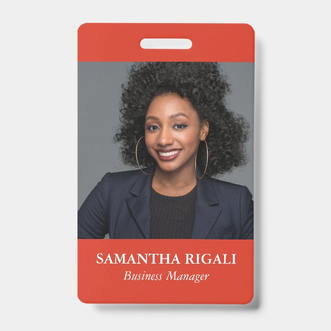 Red Photo Name Tag ID Badge (Front)
