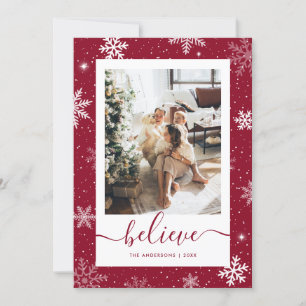 Red Photo Snowflake Believe Holiday Card