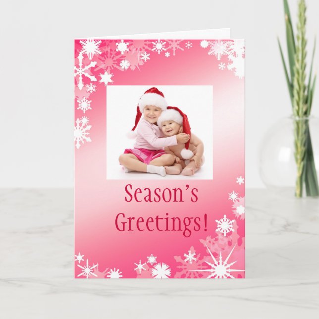 Red Photo Snowflakes Holiday Card (Front)