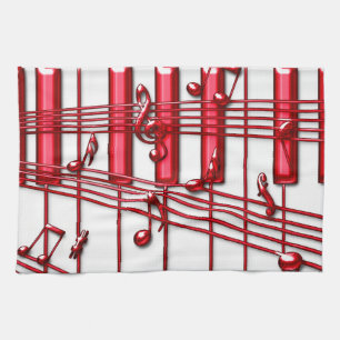 Red Piano Keyboard Kitchen Towel