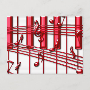 RED PIANO KEYBOARD POSTCARD
