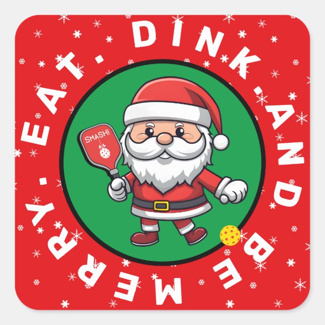 Red Pickleball  Santa custom text  Square Sticker (Front)