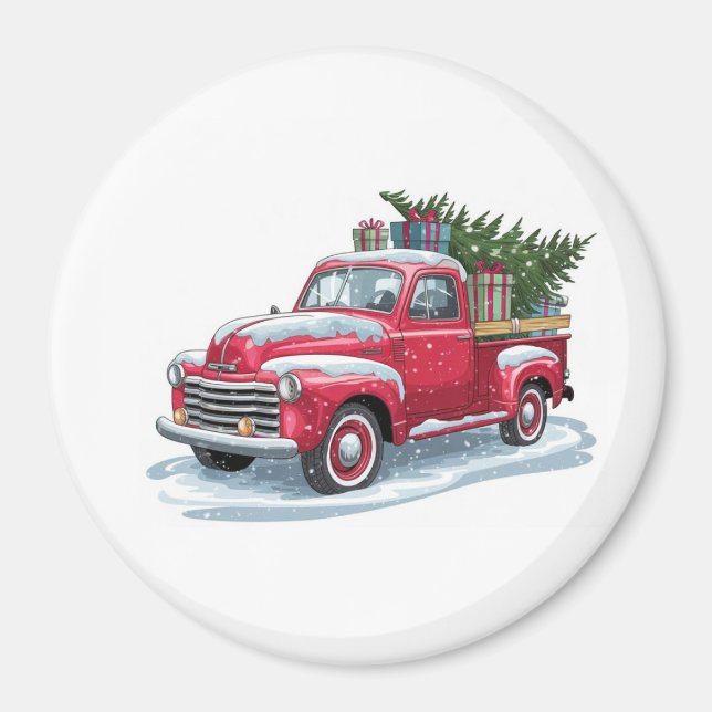 Red Pickup and Christmas Tree Magnet (Front)