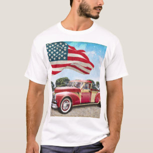 Red Pickup Truck: American Flag Vintage T-Shirt