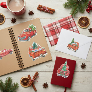 Red Pickup Truck Christmas Stickers