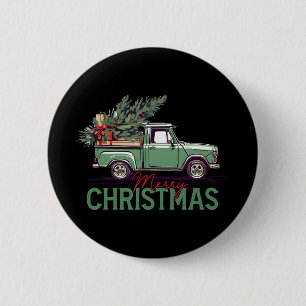 Red Pickup Truck Christmas Tree Vintage Christmas 6 Cm Round Badge