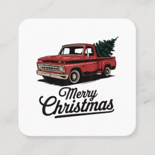 Red Pickup Truck Christmas Tree Vintage Christmas Square Business Card