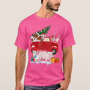 Red Pickup Truck Farmhouse Christmas Costume Match T-Shirt