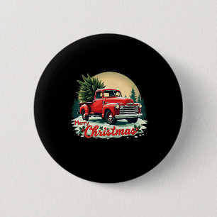 Red Pickup Truck Merry Christmas Tree Winter Holid 6 Cm Round Badge