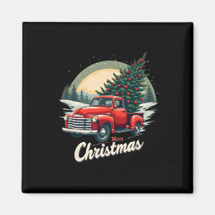 Red Pickup Truck Merry Christmas Tree Winter Holid Magnet