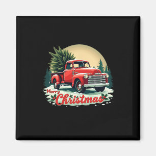 Red Pickup Truck Merry Christmas Tree Winter Holid Magnet