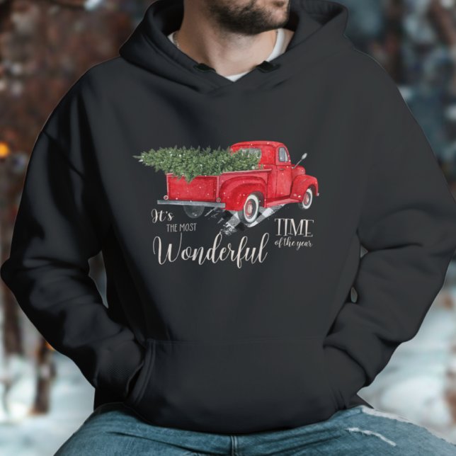 Red Pickup Truck Tartan Cute Christmas Tree Hoodie (Creator Uploaded)