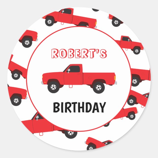 Red Pickup Truck Transportation Trucks Birthday Classic Round Sticker (Front)